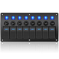 Marine Boat Switch Panel Waterproof 8 Gang Rocker Switch Panel - Blue