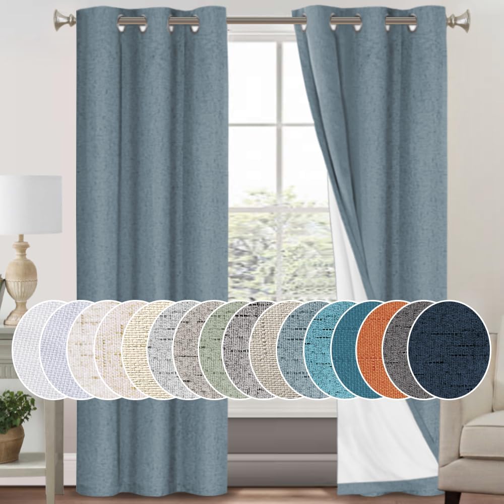 PrinceDeco 100% Blackout Linen Textured Curtains for Bedroom