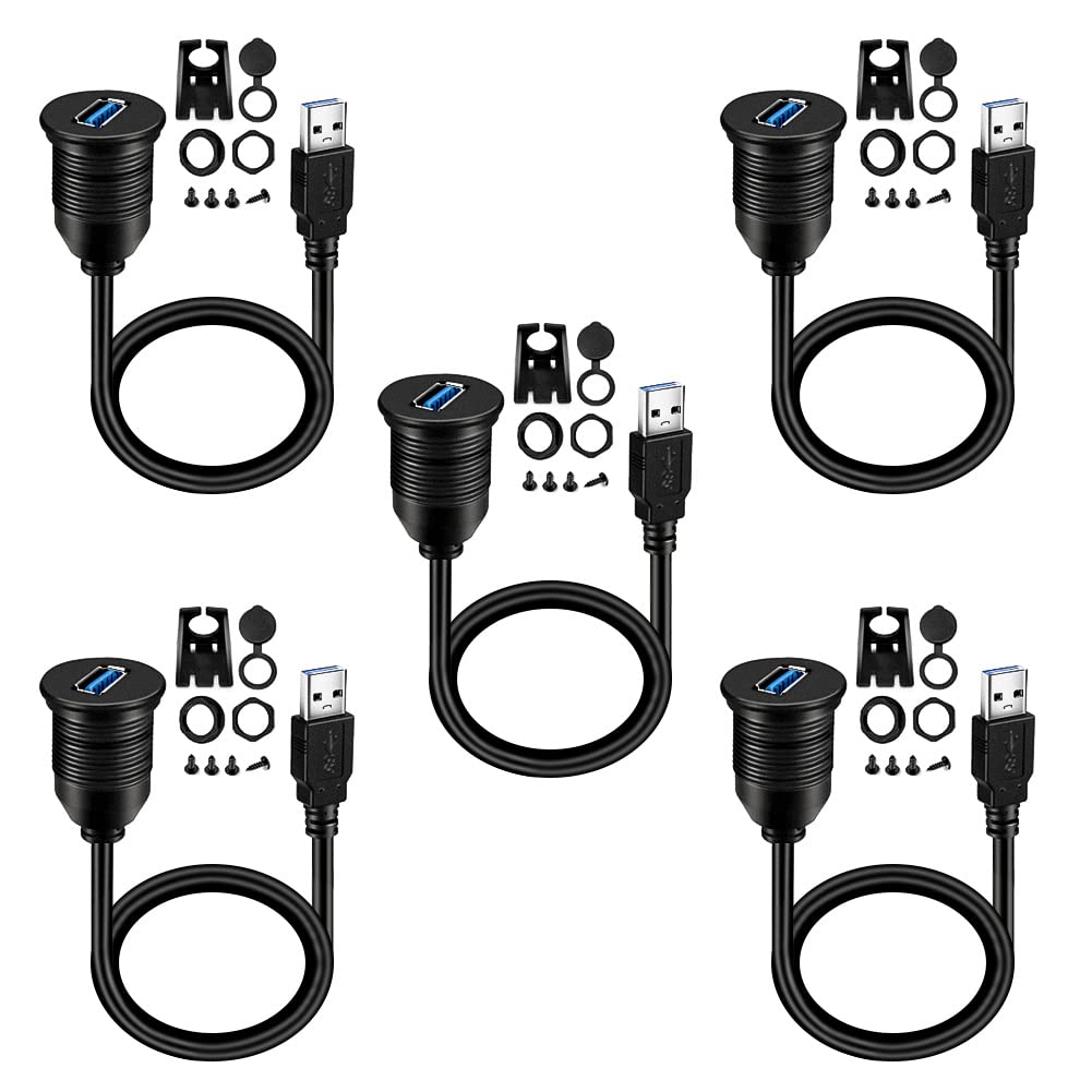 BATIGE 5 Pack USB 3.0 Male to Female Waterproof Extension Cables