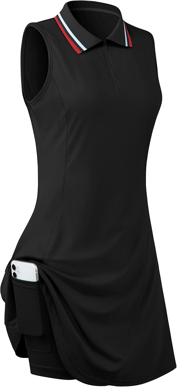 Womens Sleeveless Golf Tennis Dresses with Inner Shorts for Comfort