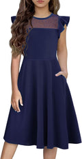 Girls Dresses Summer Formal Party Wedding Ruffle Sleeve Mesh A Line is