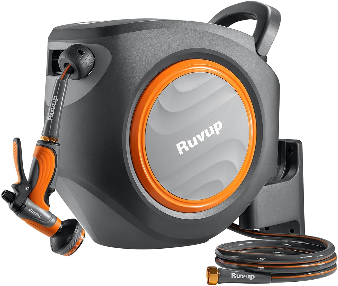 Ruvup Retractable Garden Hose Reel with 150ft Hose and Nozzle