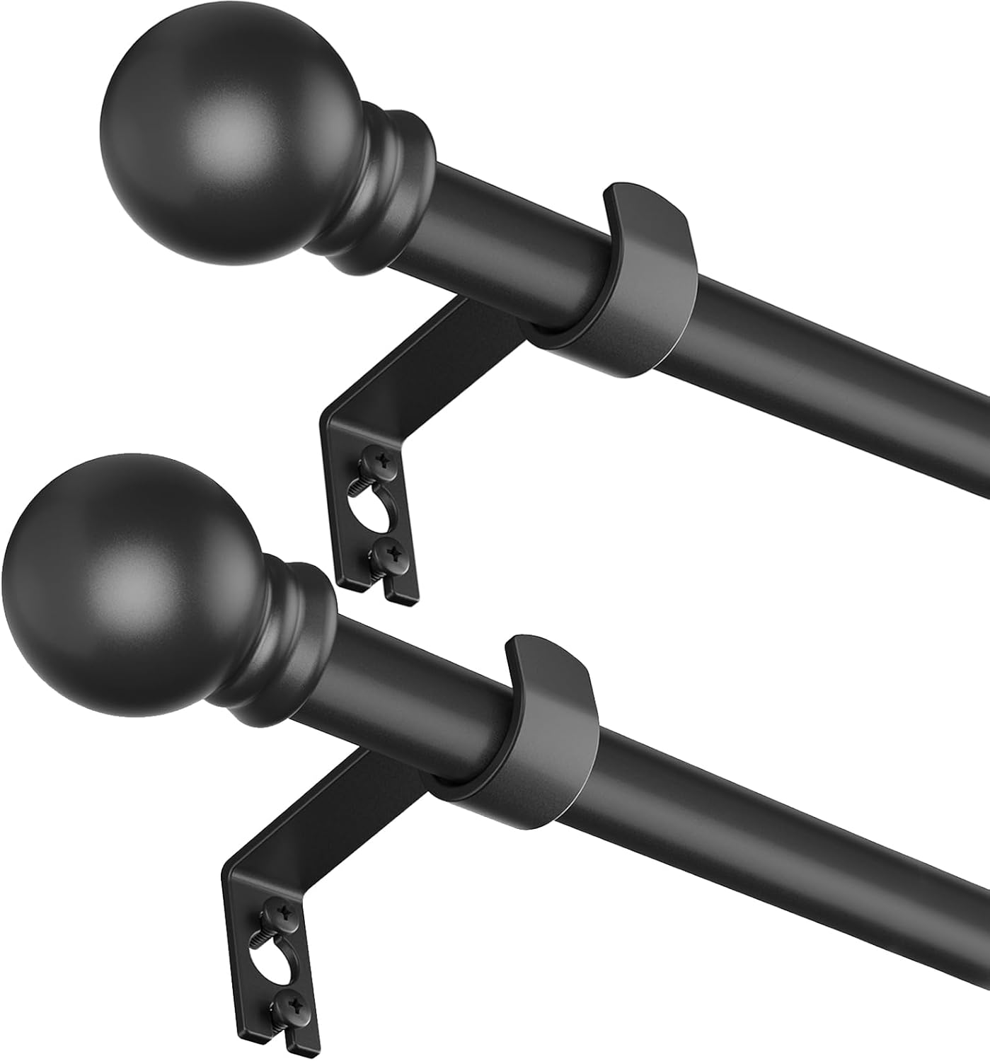 Curtain Rods for Window 32 to 120, 2 Pack Black 5/8 inch