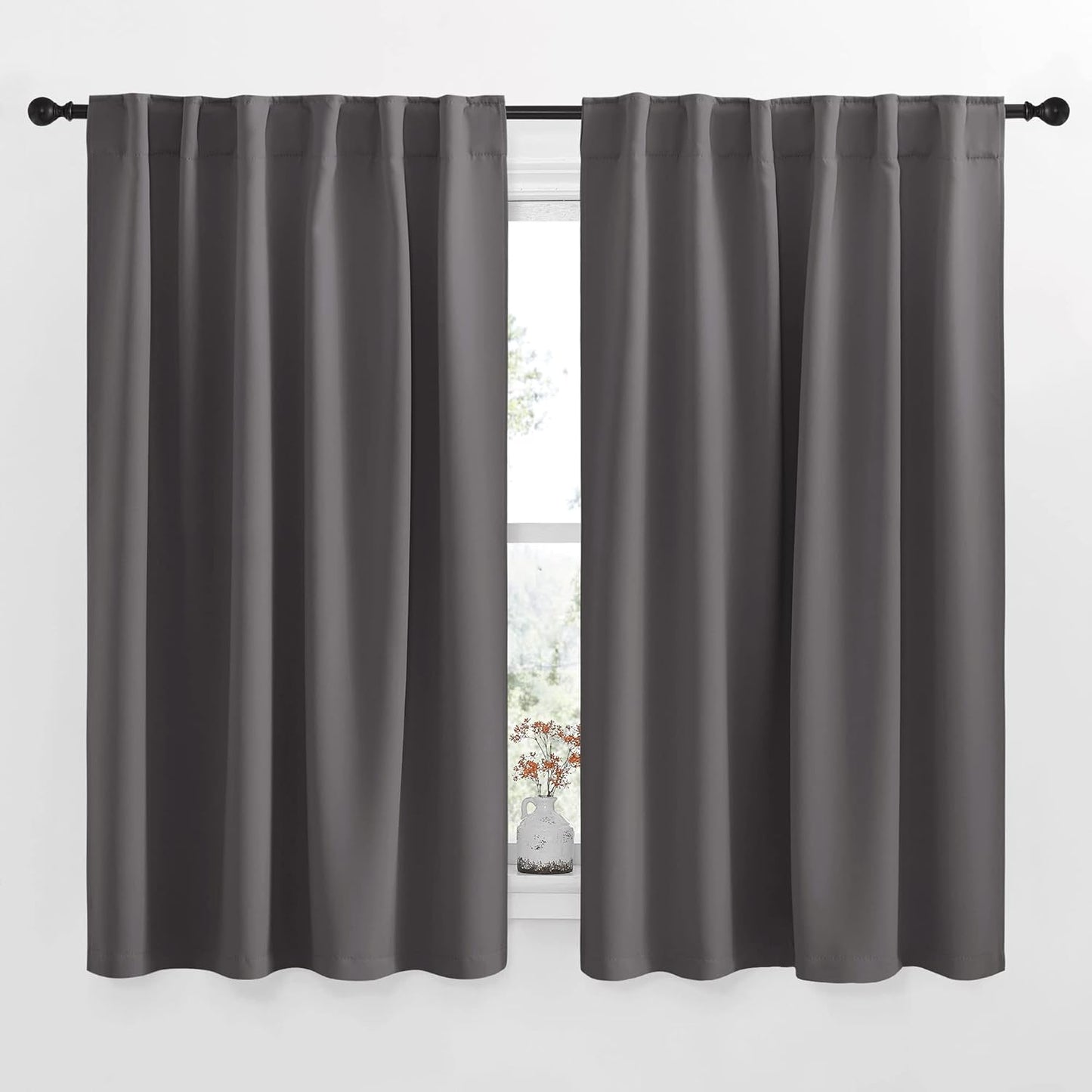 NICETOWN 52x54 inch Grey Blackout Curtains - Set of 2 Room Darkening Panels