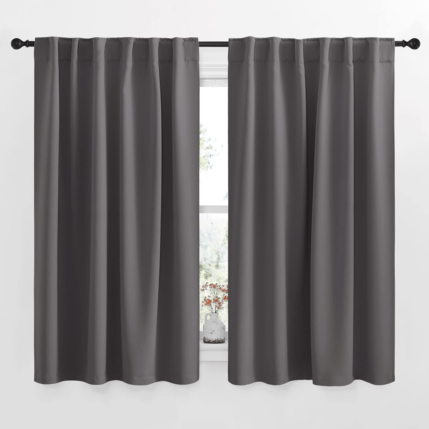 NICETOWN 52x54 inch Grey Blackout Curtains - Set of 2 Room Darkening Panels