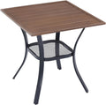 Small Square Outdoor Patio Table 27.5in - Durable Walnut-Style Top