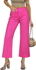 Wide Leg Cropped Jeans High Waisted Stretchy Denim - Comfortable Fit