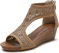 WOJWSKI Women's Slide Wedge Sandal Open Toe Zipper Back - Summer