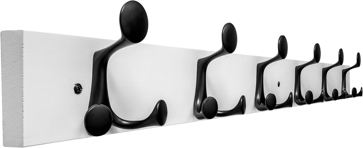 36-Inch White Wood Coat Rack with 6 Triple Hooks for Storage