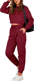Women's 2 Piece Sweatshirt and Jogger Set - Casual Crop Tracksuit