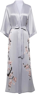 Elegant Floral Satin Kimono Robe for Bachelorette Parties