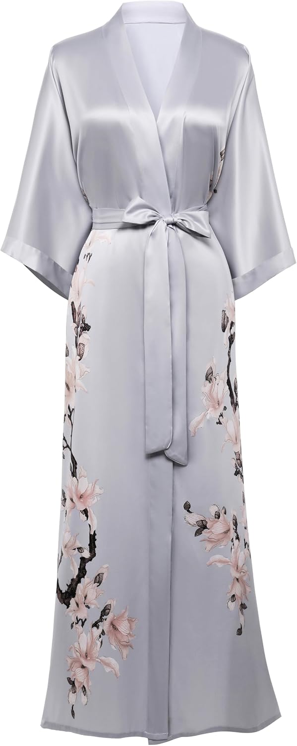 Elegant Floral Satin Kimono Robe for Bachelorette Parties
