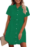 GRAPENT Denim Dress Babydoll Tiered Short Sleeve Button Down collared