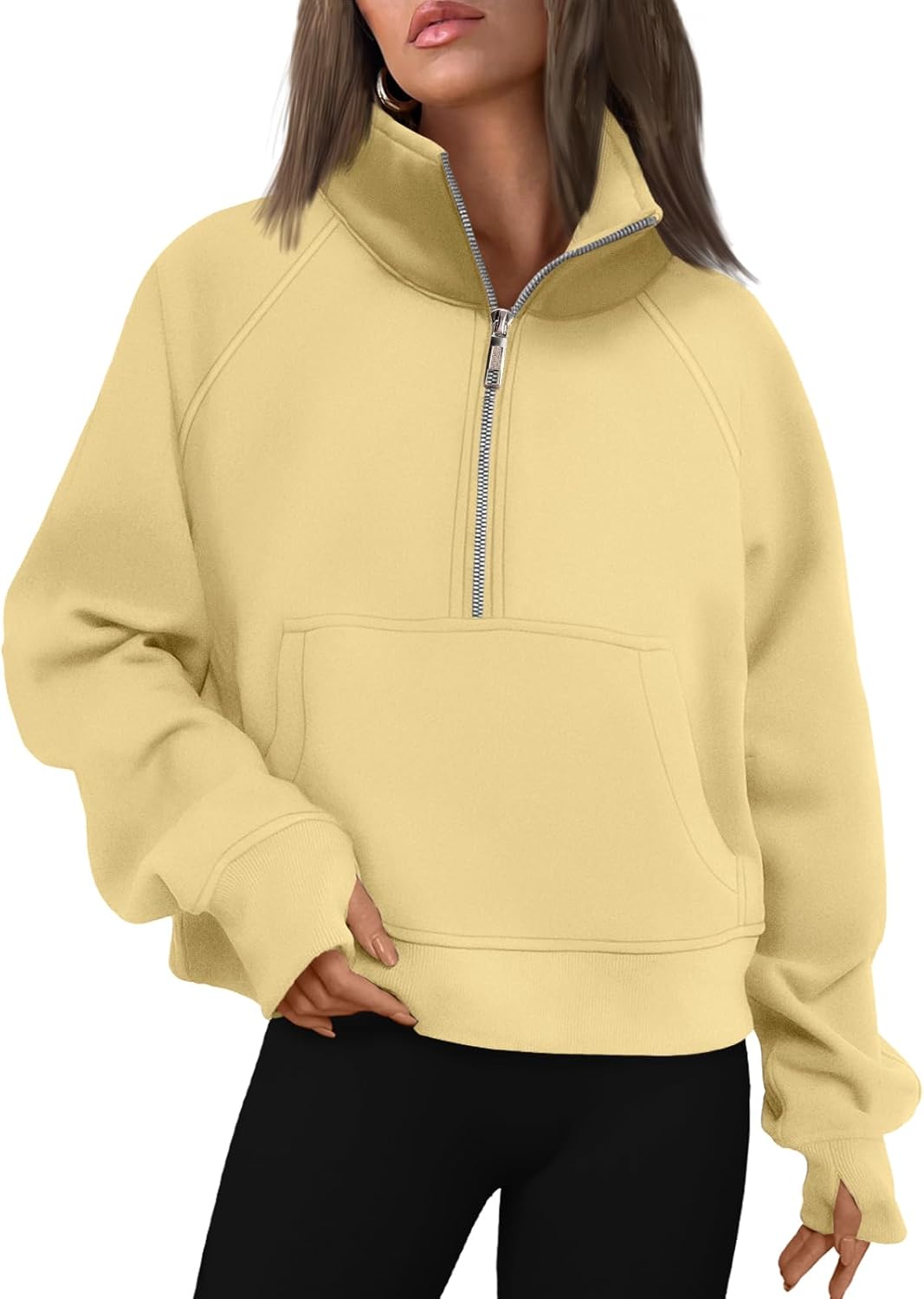 AUTOMET Womens Half Zip Cropped Pullover Fleece Hoodies