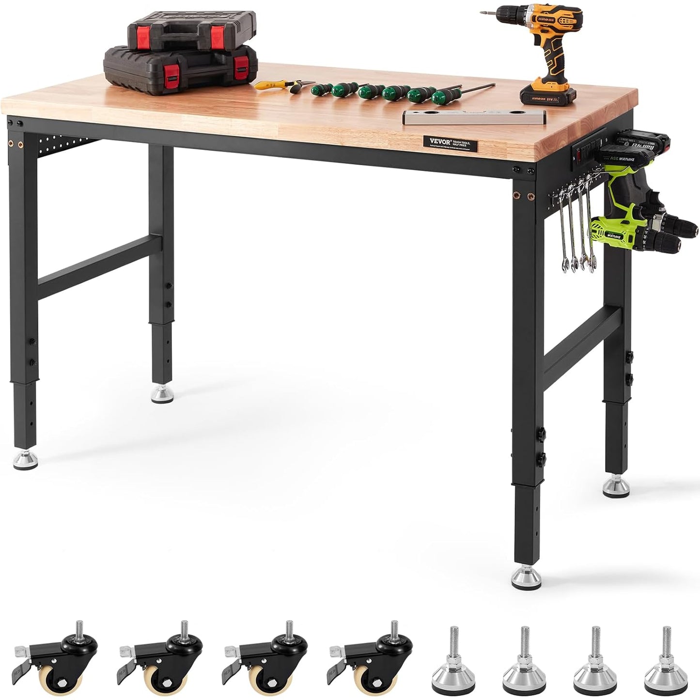 VEVOR Adjustable Workbench with Universal Wheels and Storage