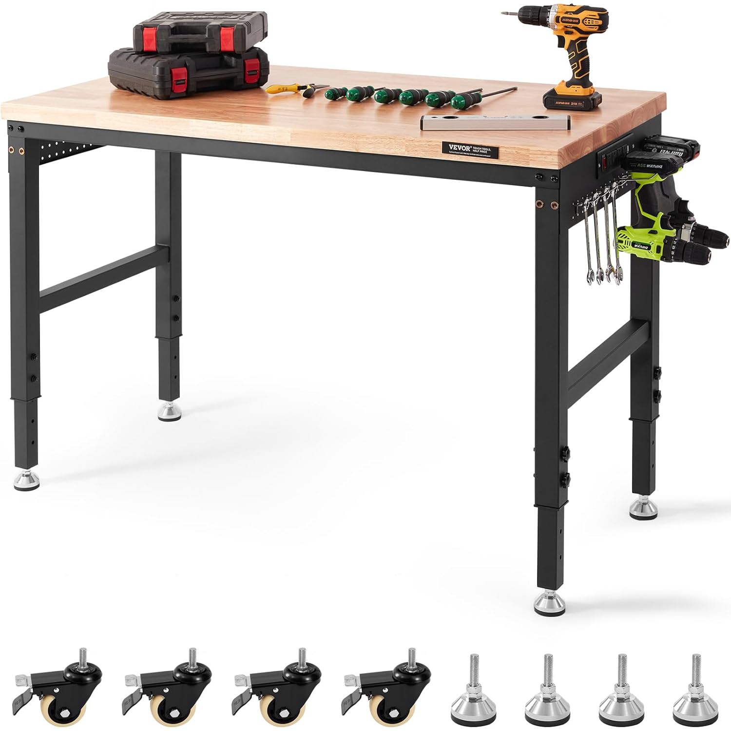 VEVOR Adjustable Workbench with Universal Wheels and Storage