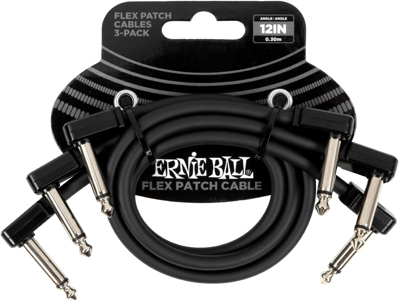 Ernie Ball Flex Patch Cable 12in - Black - 3 Pack for Musicians