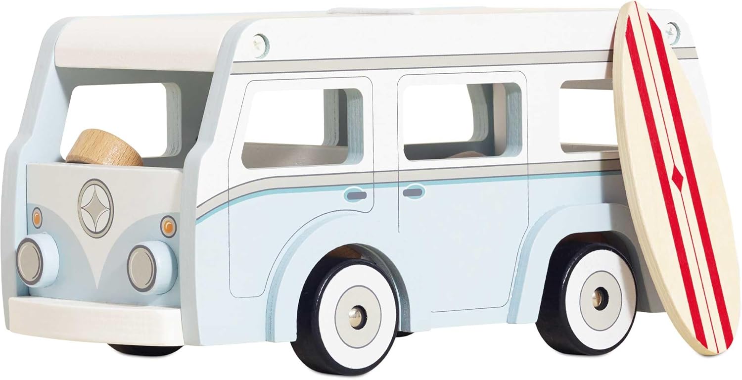 Le Toy Van Wooden Holiday Campervan with Surfboard for Kids
