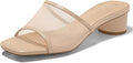 Coutgo Womens Mesh Slide Sandals Chunky Heels Square Toe