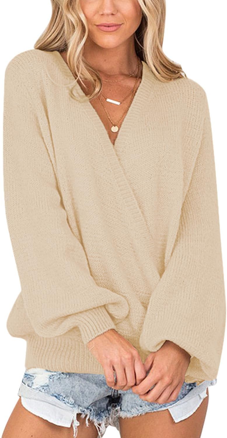 LookbookStore Women's Knit Long Sleeve Faux Wrap Sweater