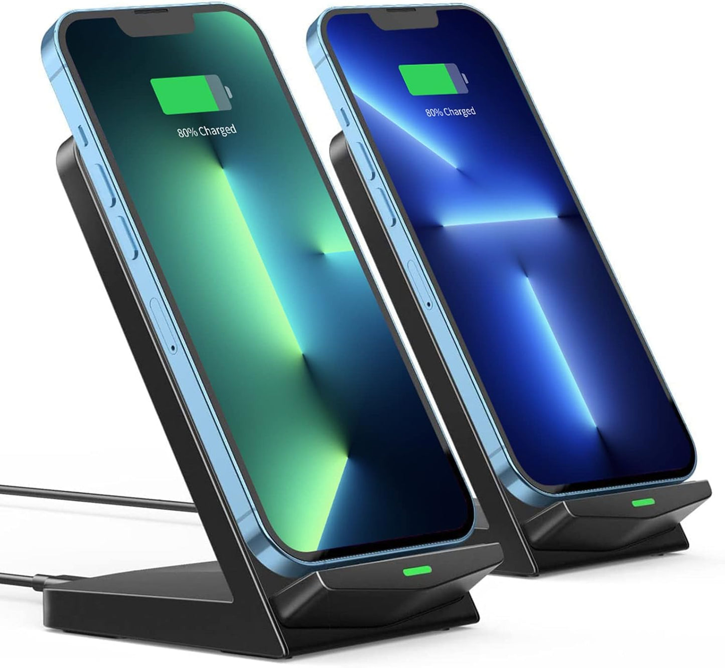 2 Pack Fast Wireless Charger Stand - Compatible with iPhone & Galaxy