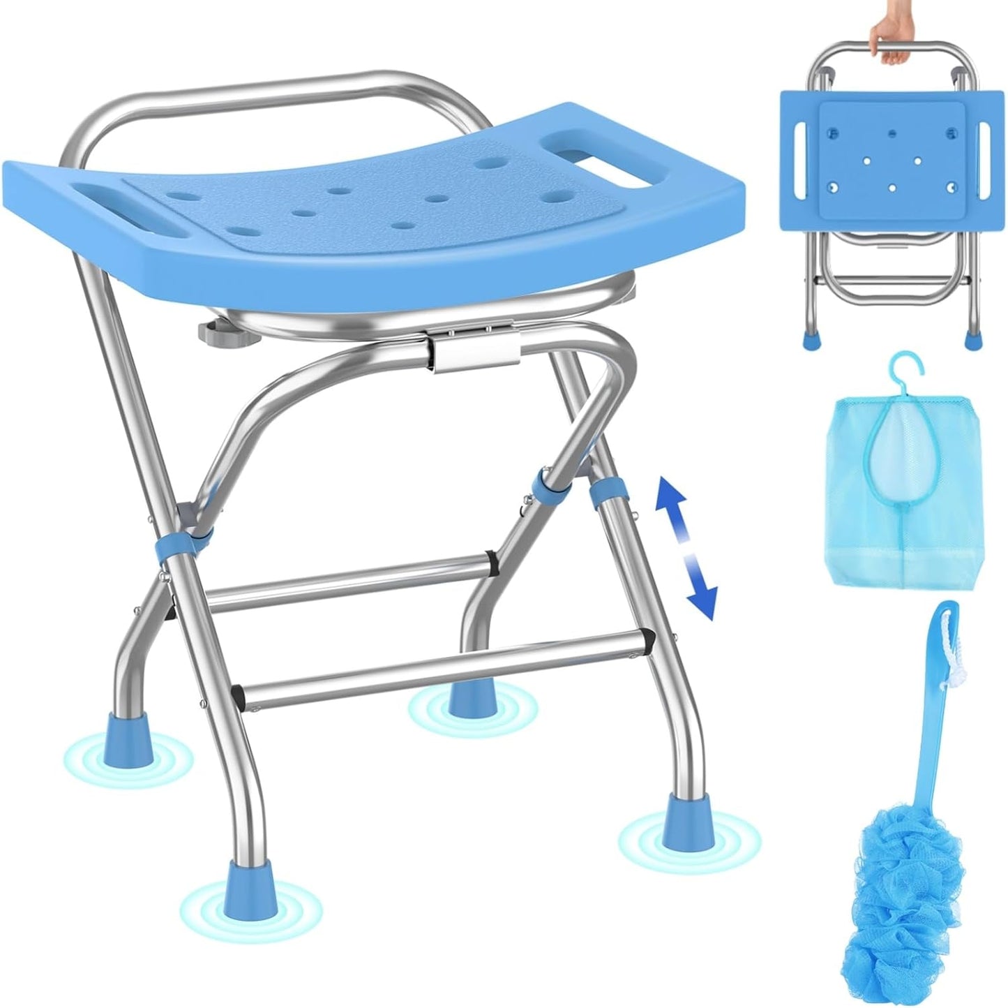 Height-Adjustable Stainless Shower Seat - 420lbs Capacity