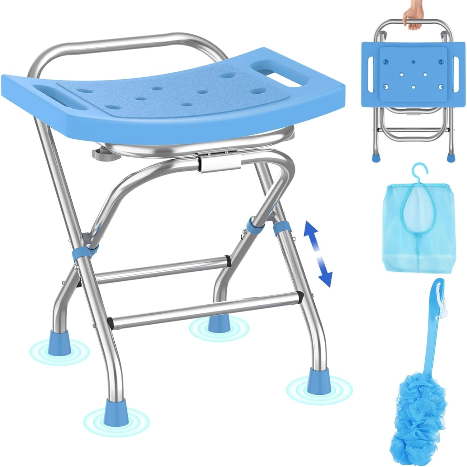 Height-Adjustable Stainless Shower Seat - 420lbs Capacity