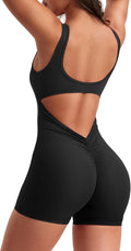 One Piece Workout Jumpsuit Backless V Back Scrunch - Flattering Fit we