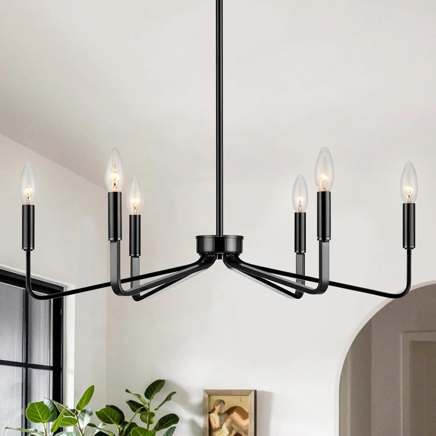 Black Chandelier for Dining Room - 6-Light Rustic Fixture