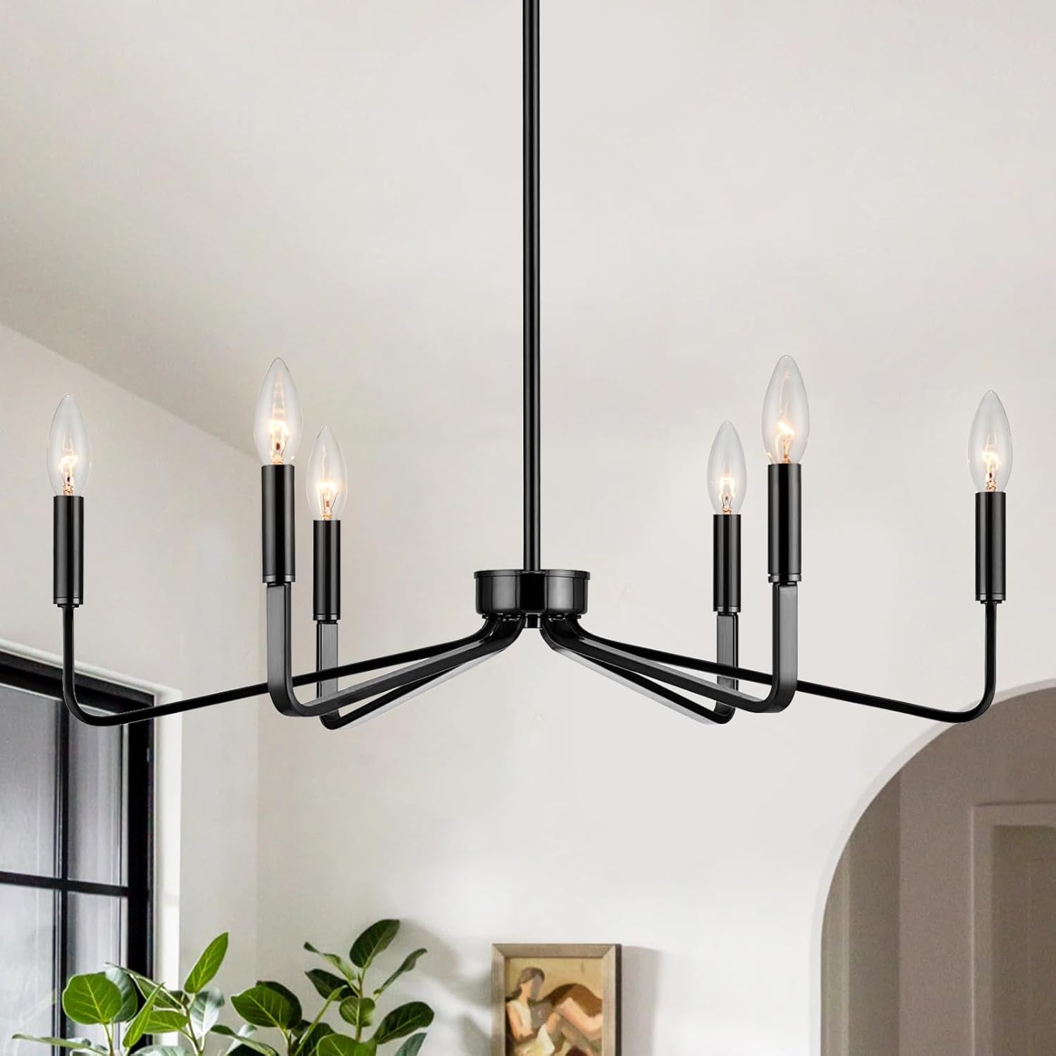 Black Chandelier for Dining Room - 6-Light Rustic Fixture
