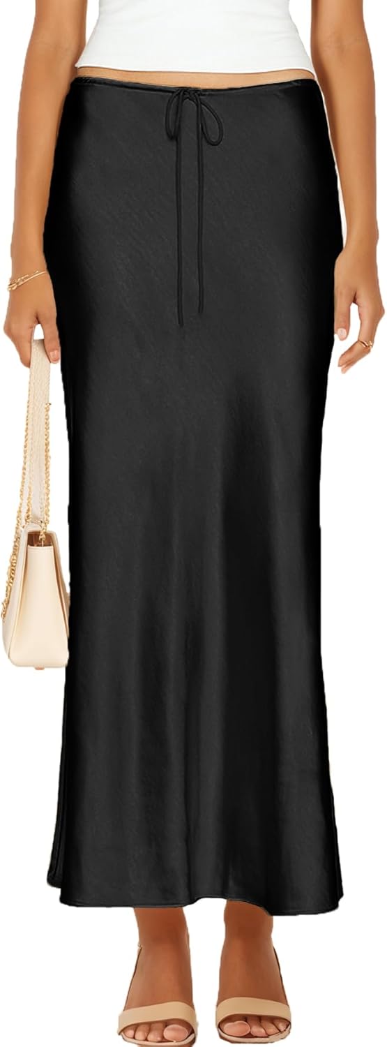 Womens Satin Silk Maxi Skirts for Casual A-Line Style