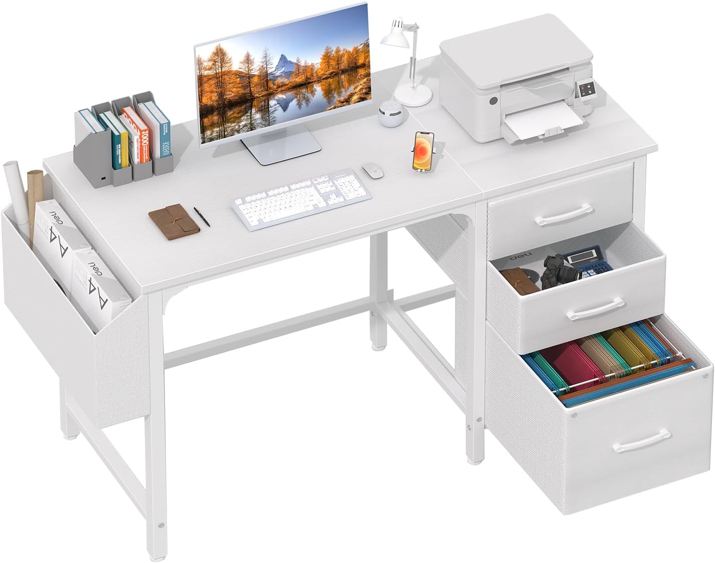 Modern 47 White Desk with File Drawers