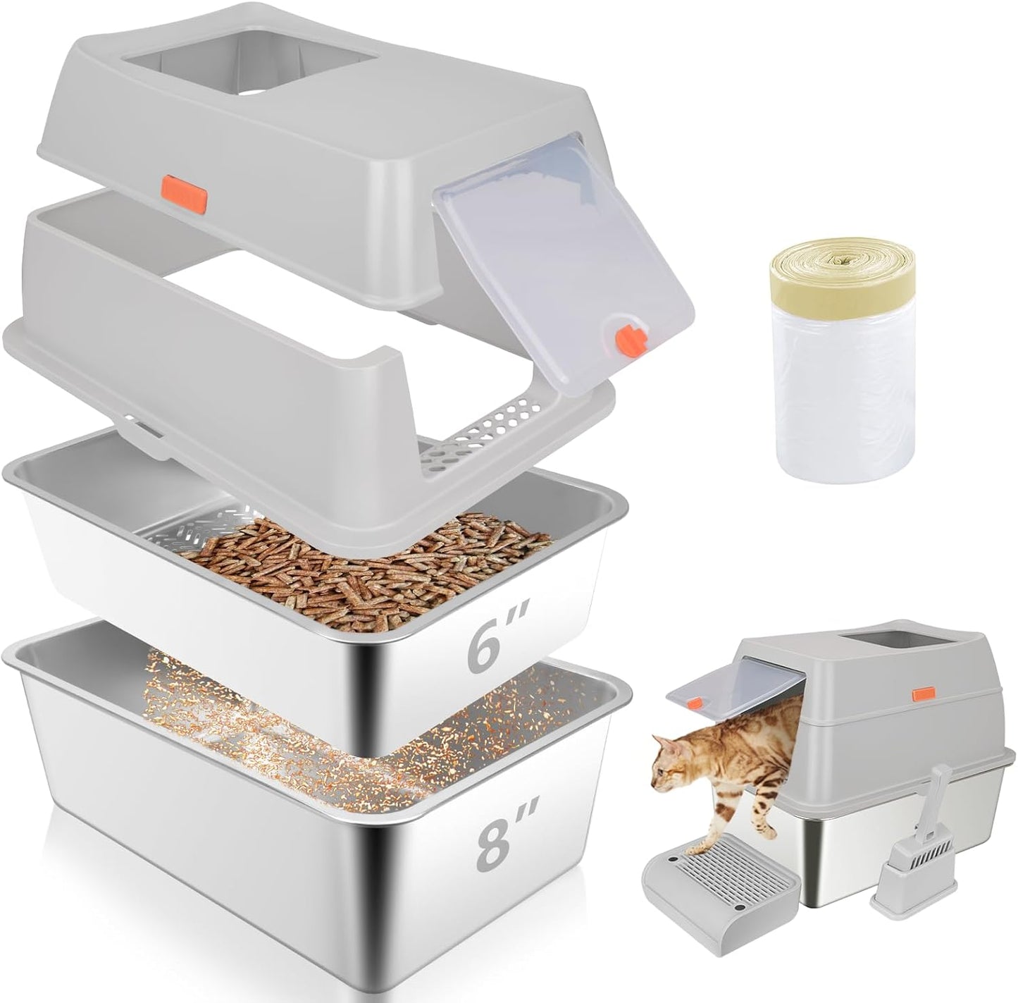 Pine Litter Sifting Cat Litter Box Set for Large Cats