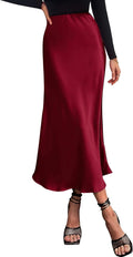 Long Satin Skirt High Waist Midi A-Line - Elegant Flowy Silky Skirt