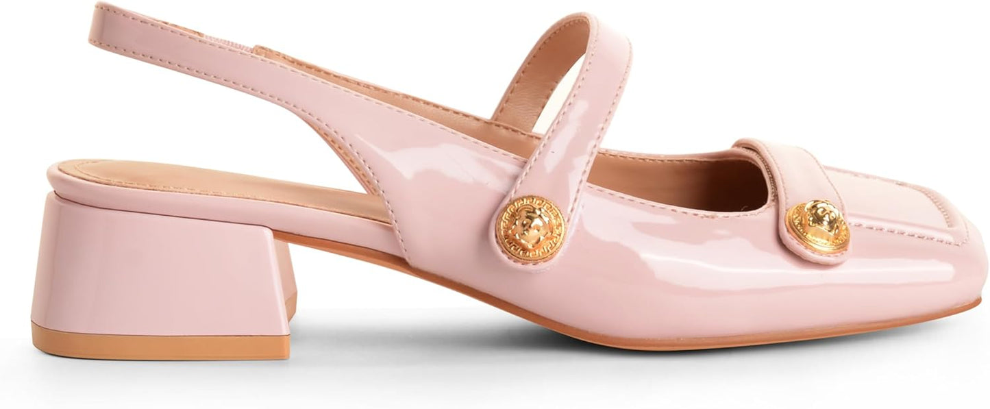 Slingback Mary Jane Heels for Women with Low Block Heel Style