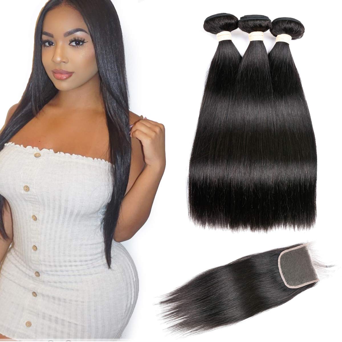 Straight 3 Bundles with Closure Virgin Hair Extensions for You