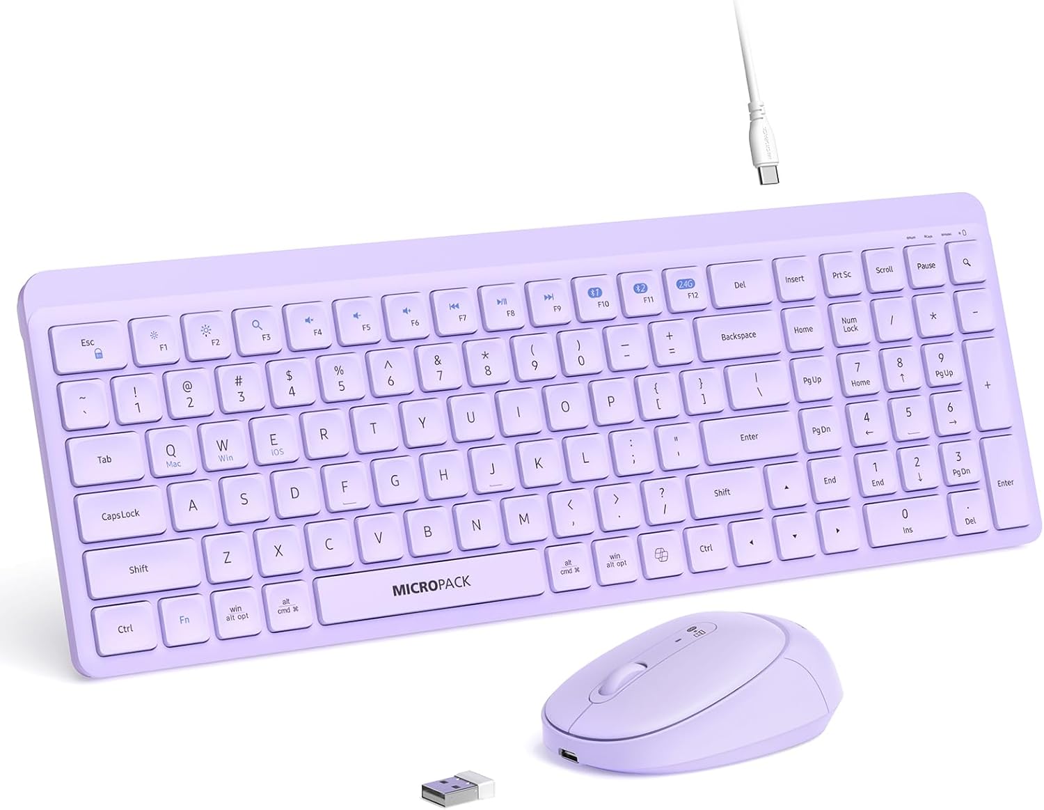 Purple Wireless Keyboard and Mouse Combo for Mac and PC Use