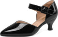 Black Patent Kitten Heels for Women - 2.4in Ankle Strap Pumps