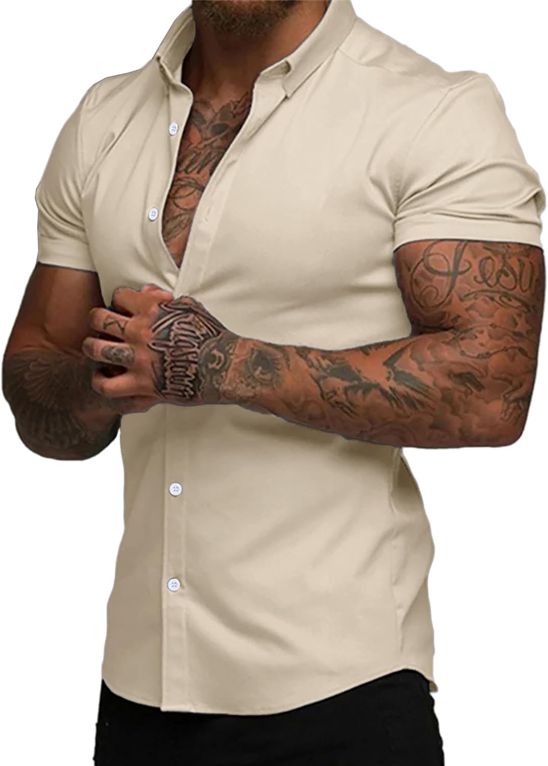 JMIERR Men's Muscle Fit Dress Shirts for Summer Casual Wear
