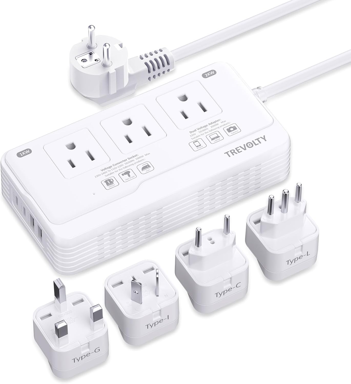2000W Voltage Converter for European Travel with USB Ports