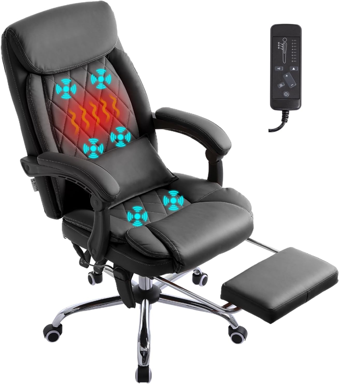 Executive Massage Office Chair with Heated Footrest and Wheels