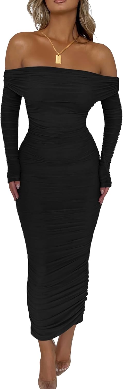 PRETTYGARDEN Women's Fall Off The Shoulder Maxi Dress Review