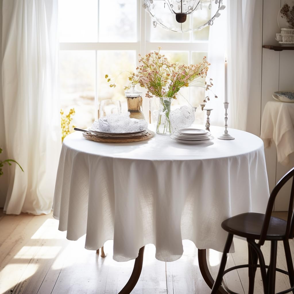 100% Pure Linen Round Tablecloth for Elegant Events and Dining