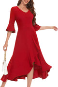 Women's Wedding Guest Dress Elegant Formal Cocktail Bell Sleeve Dress