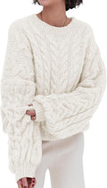 PRETTYGARDEN Womens Cable Knit Oversized Sweater - Chunky Crewneck