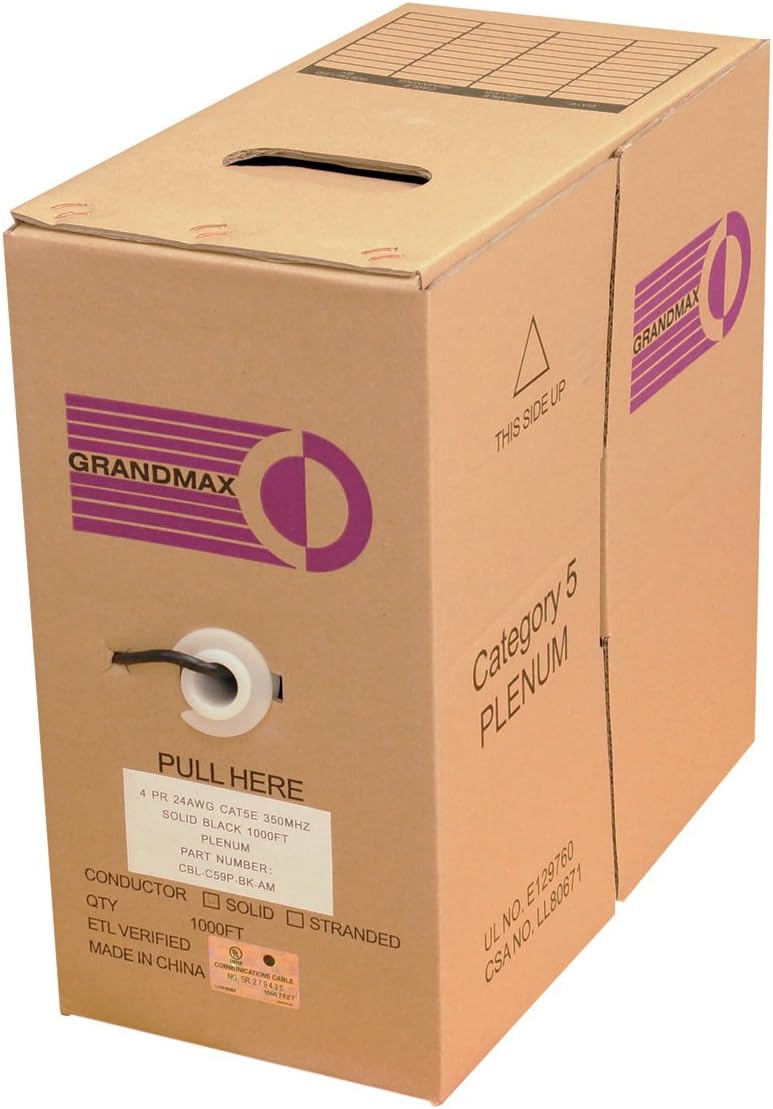 GRANDMAX CAT5e 350MHz Plenum Solid Ethernet Cable for Networking