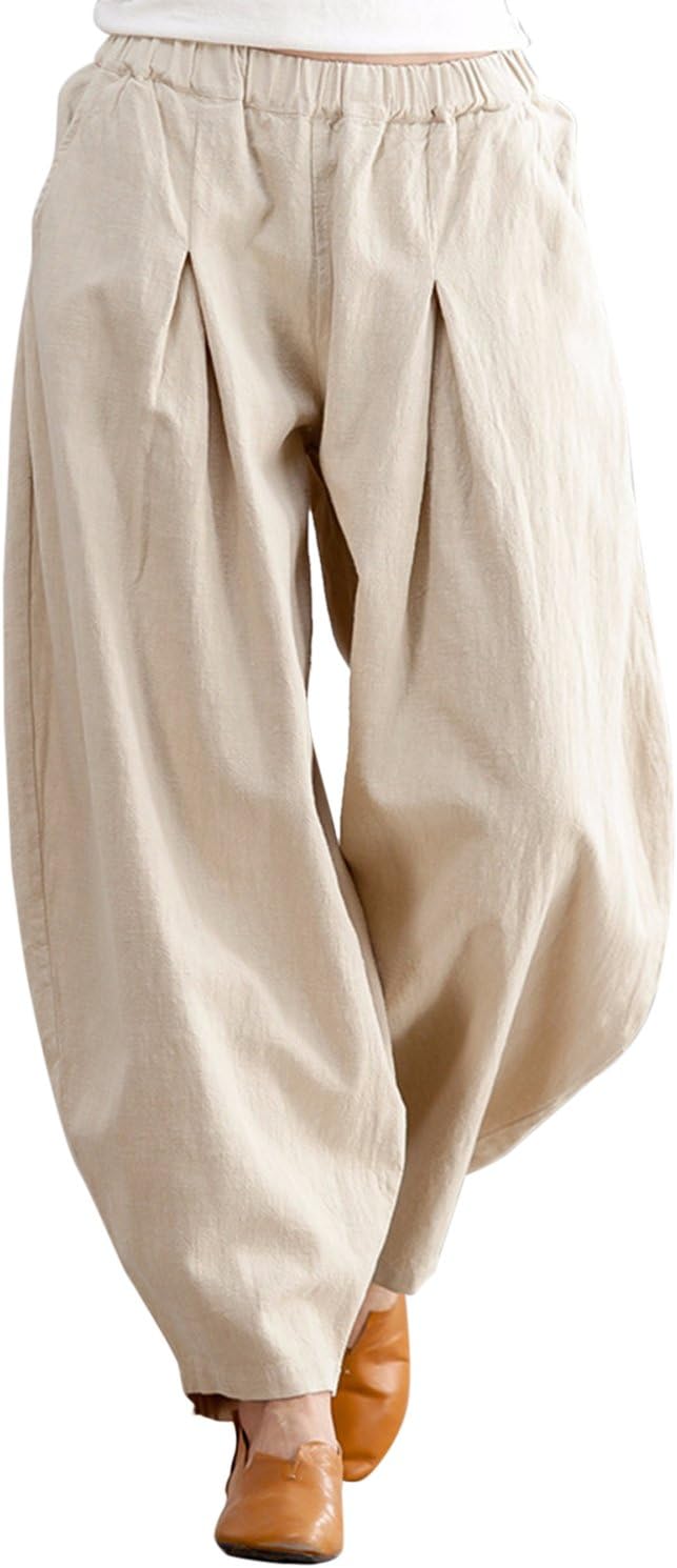 IXIMO Women's Casual Cotton Linen Baggy Pants for Relaxed Style