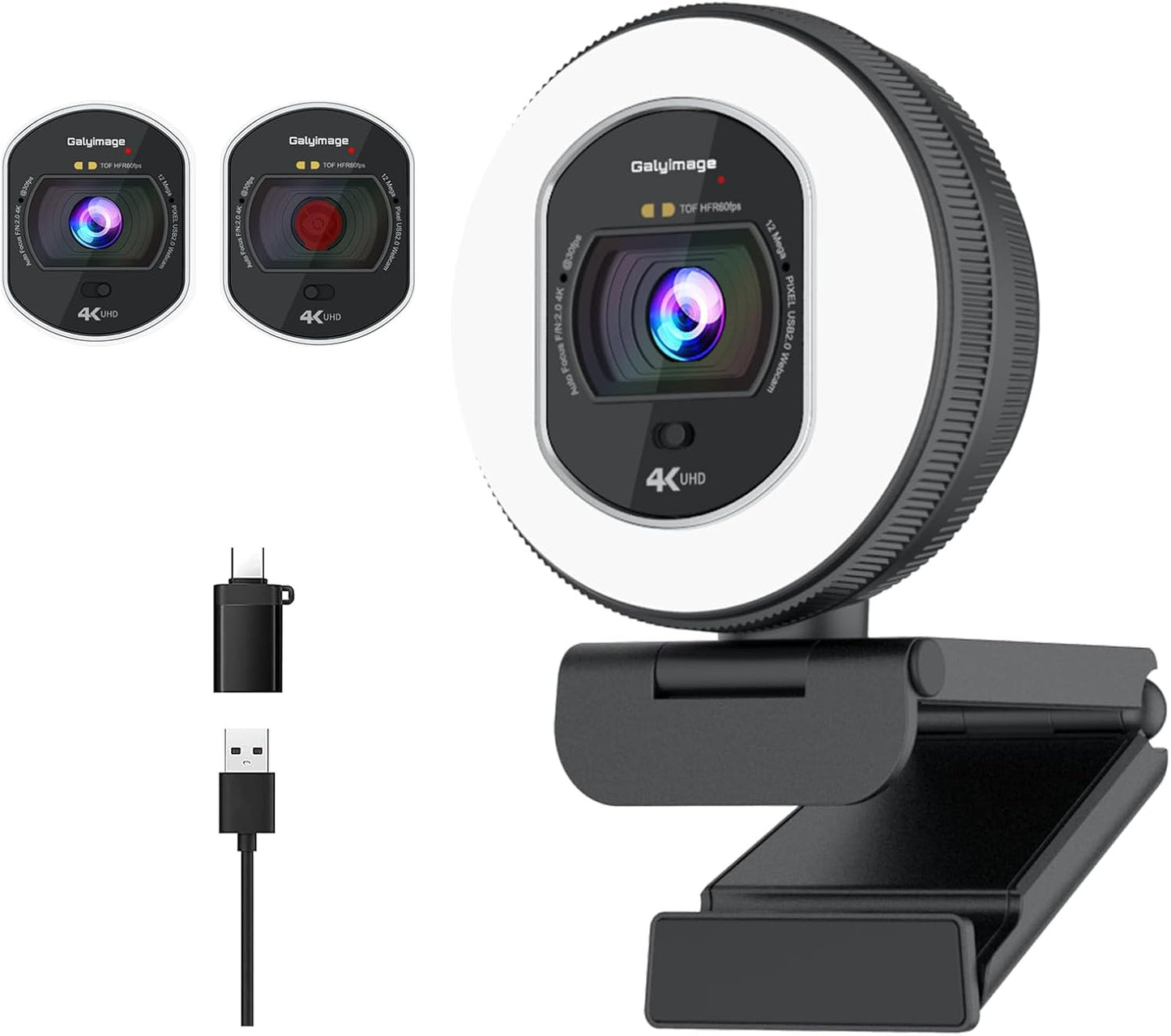 4K Webcam with Ring Light for Streaming and Video Calls