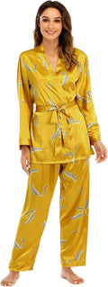 Escalier Women's Silk Satin Pajamas Set 3 Pcs Floral Sleepwear
