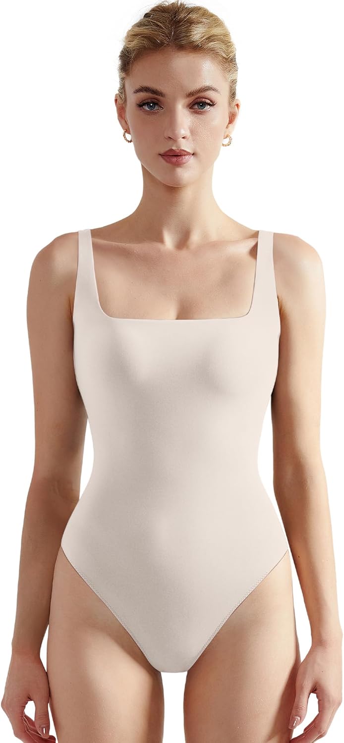 SUUKSESS Women Sexy Square Neck Thong Bodysuit for All Occasions
